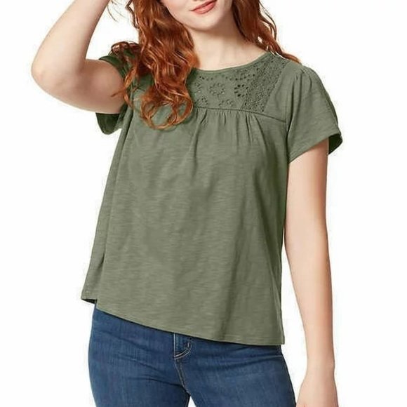 ELLA MOSS Eyelet Knit Peasant Top - Olive Green - NWT - Size Medium - Picture 1 of 3